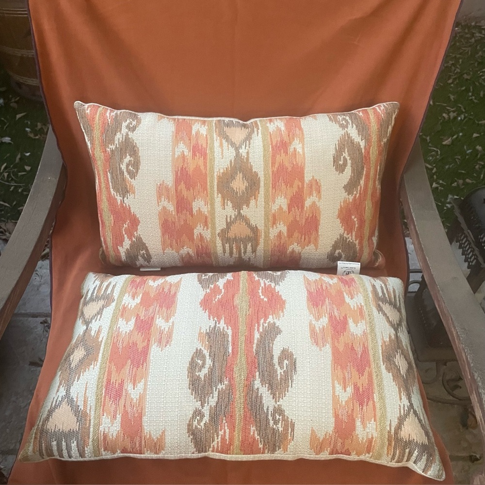 Set of 2 - Elaine Smith Designer Ikat SunBrella Fabric Indoor Outdoor Pillows